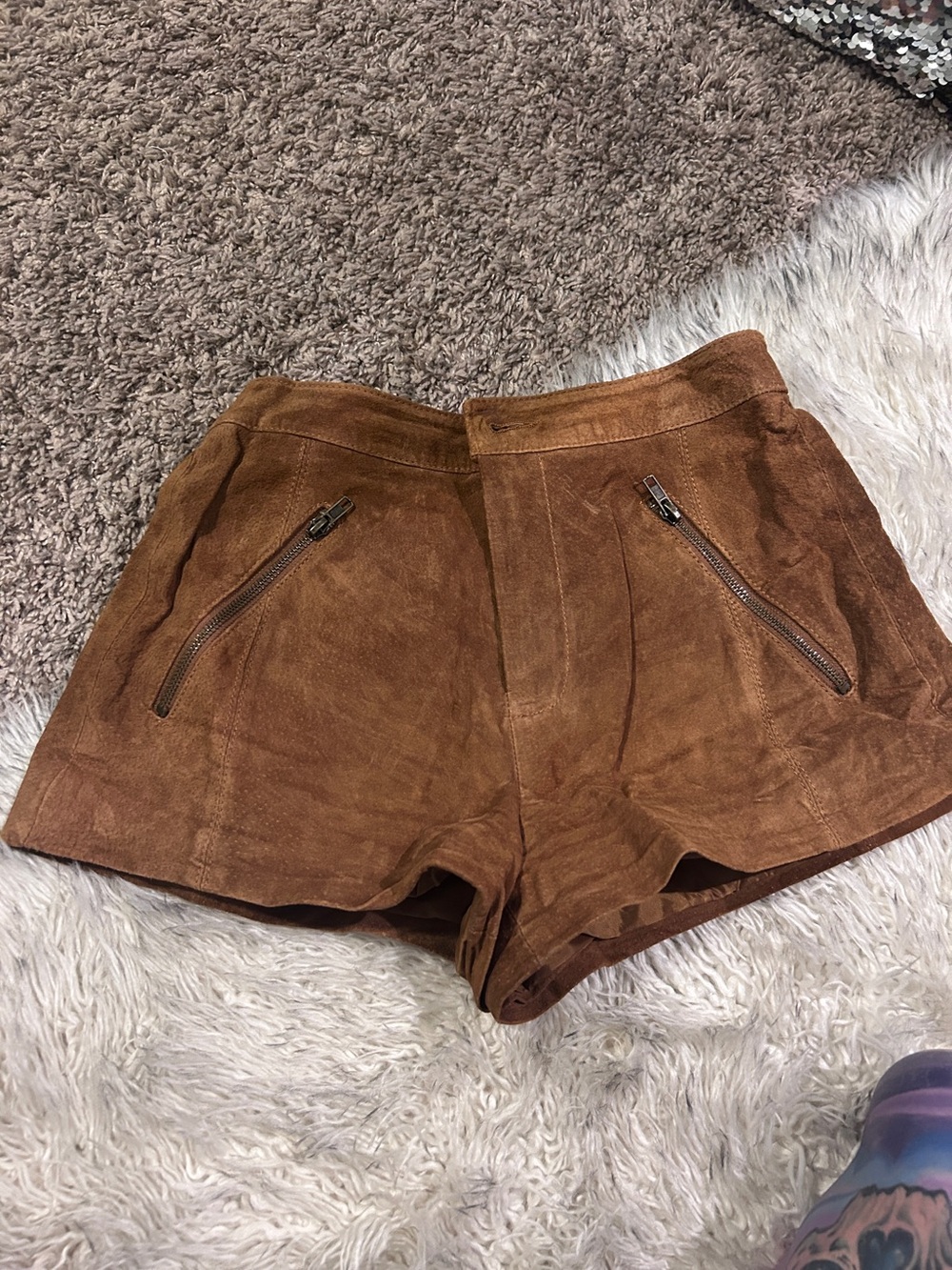 Forever 21 Brown Suede High-Waist Zip Pocket Shorts